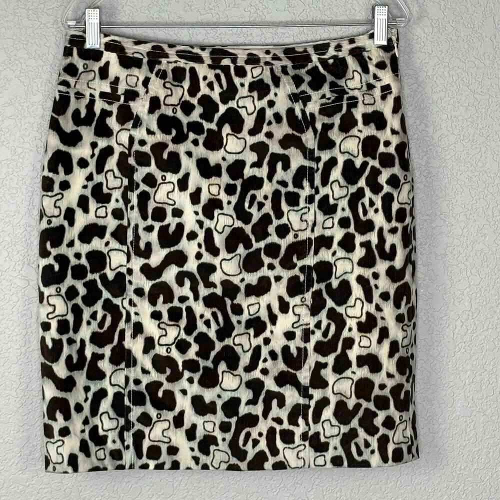 Vtg 90s Corduroy Cow Print Pencil Skirt Brown Cream True Romance Euphoria Sz 10